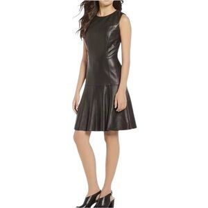 NWT Antonio Melani Black 100% Leather A-Line Sleeveless Dress 6